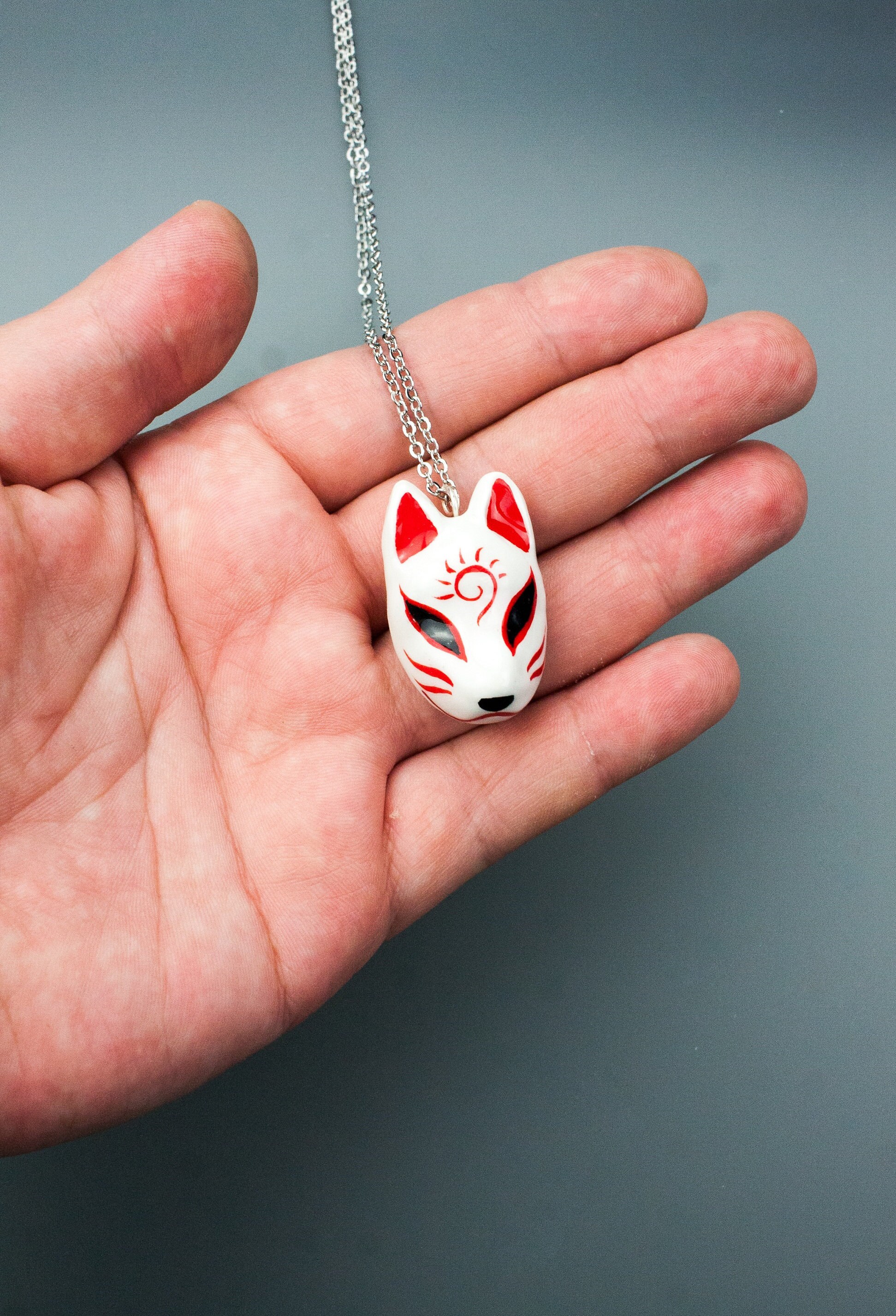 Fox Necklace Kitsune mask Japan style Handcrafted Clay Etsy