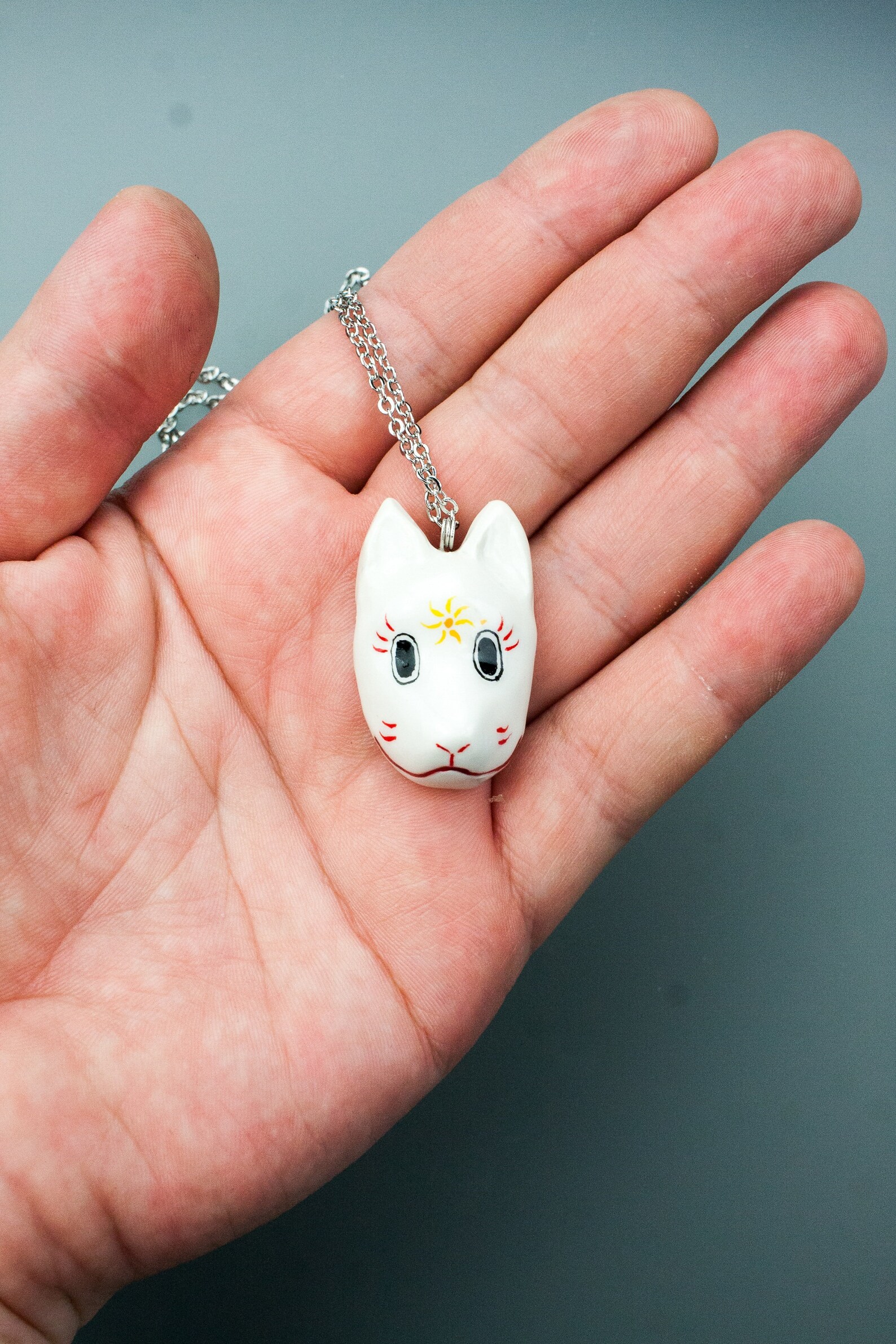 Fox Necklace Kitsune mask Japan style Handcrafted Clay Etsy