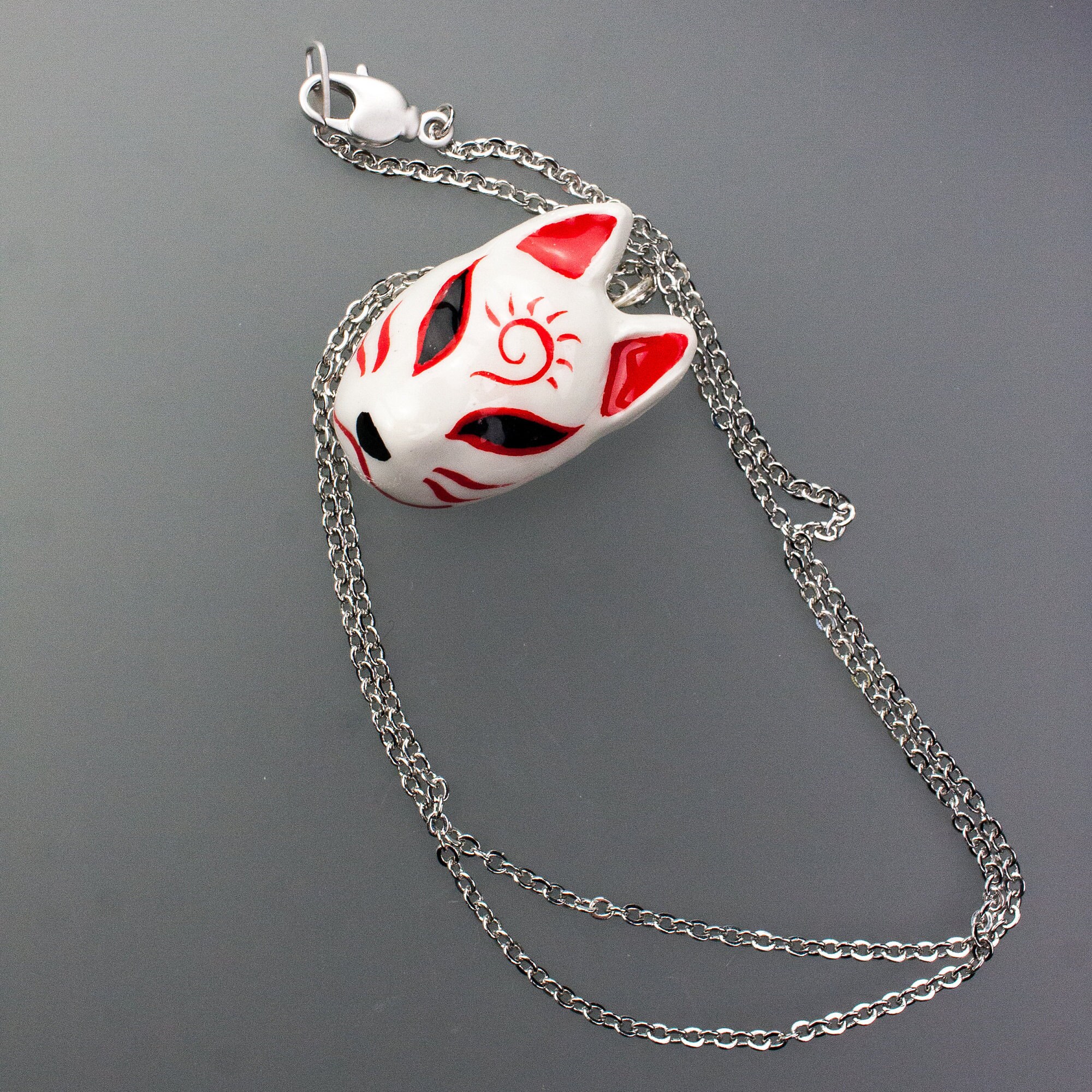 Fox Necklace Kitsune mask Japan style Handcrafted Clay Etsy