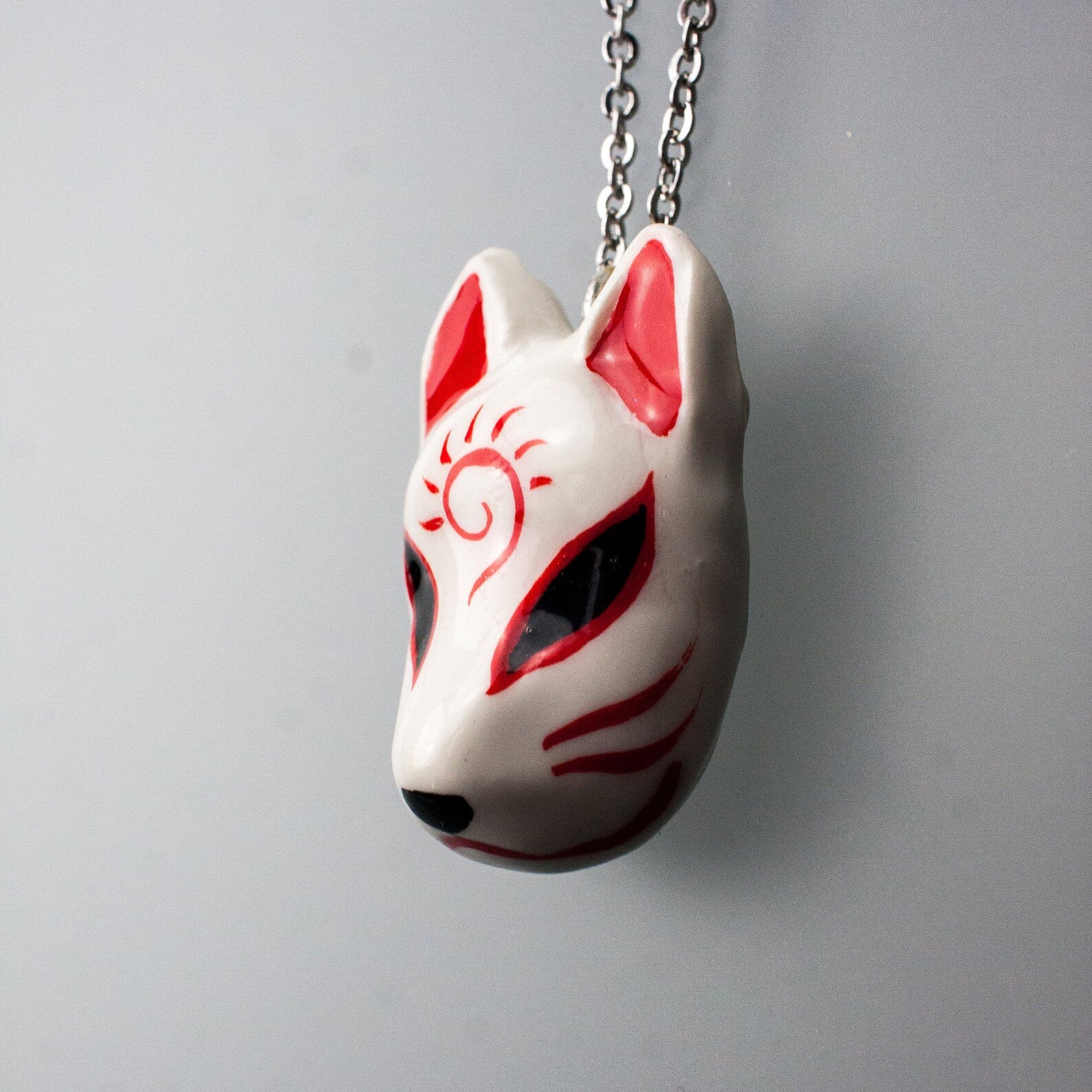 Fox Necklace Kitsune mask Japan style Handcrafted Clay Etsy