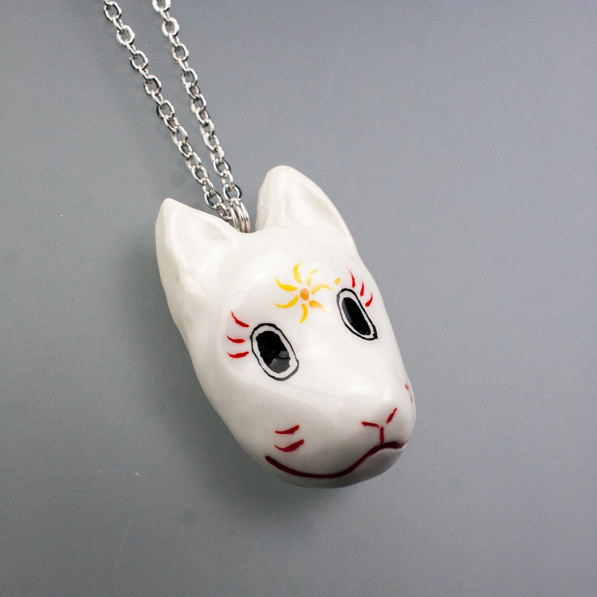 Fox Necklace Kitsune mask Japan style Handcrafted Clay Etsy