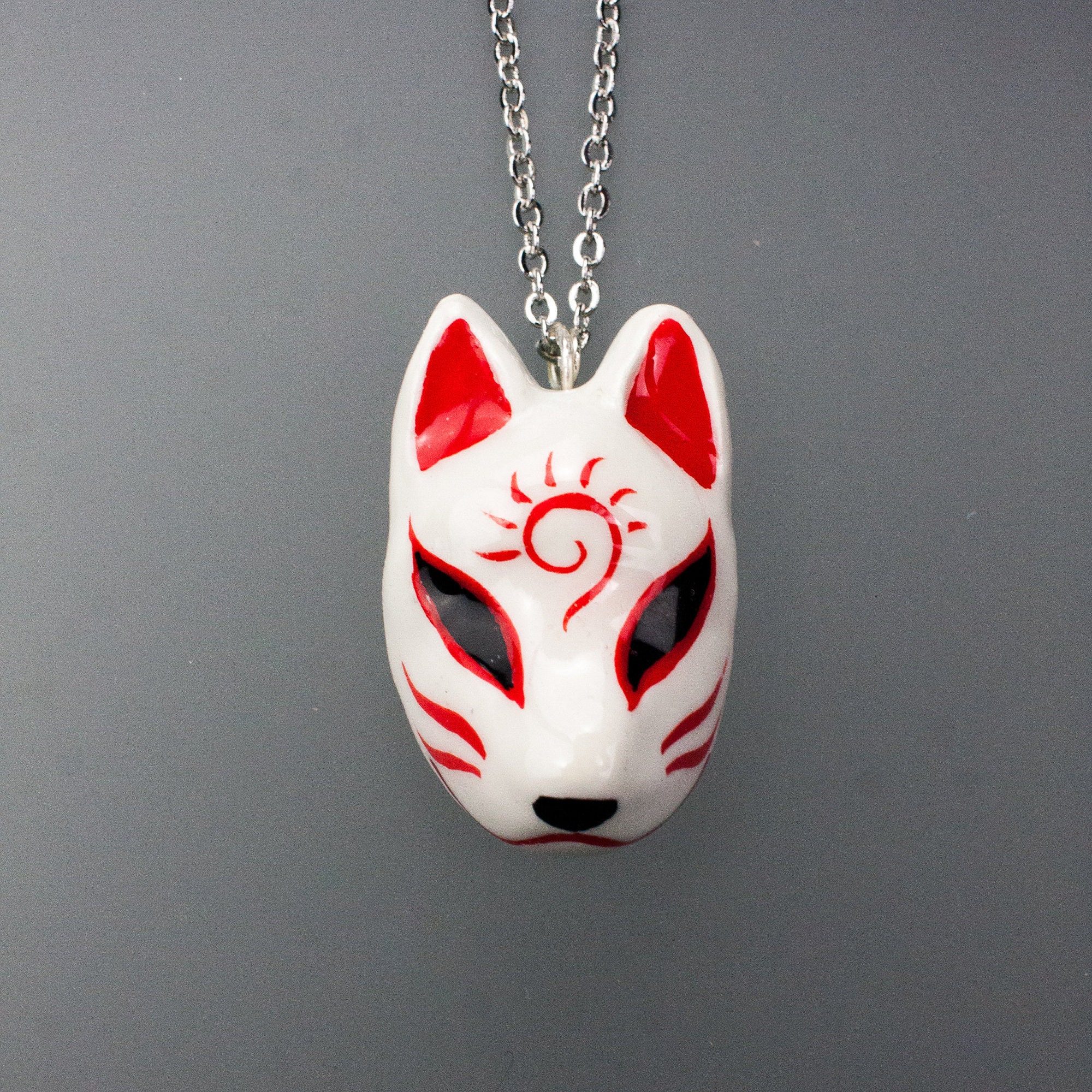 Fox Necklace Kitsune mask Japan style Handcrafted Clay Etsy