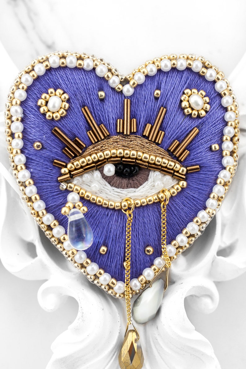 Sacred Heart Pin Embroidery Beaded Heart Pin Magic Heart Etsy