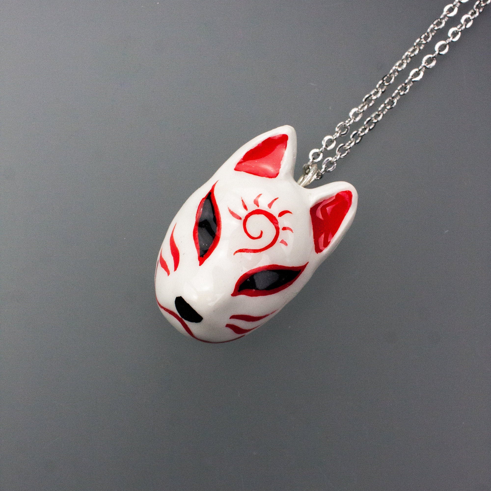 Fox Necklace Kitsune mask Japan style Handcrafted Clay Etsy