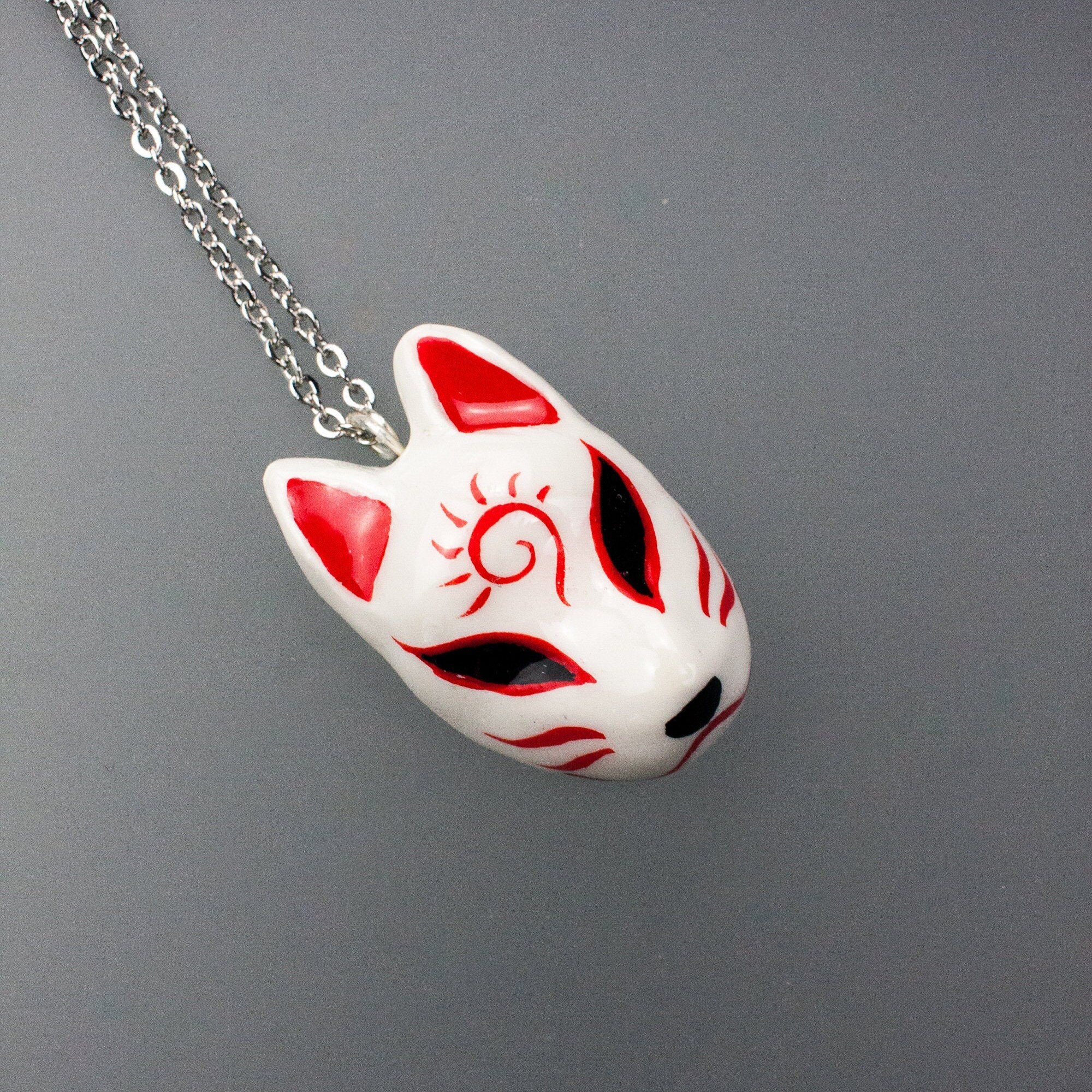 Fox Necklace Kitsune mask Japan style Handcrafted Clay Etsy