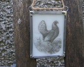 Hen fused on to white glass, handmade and fused by me