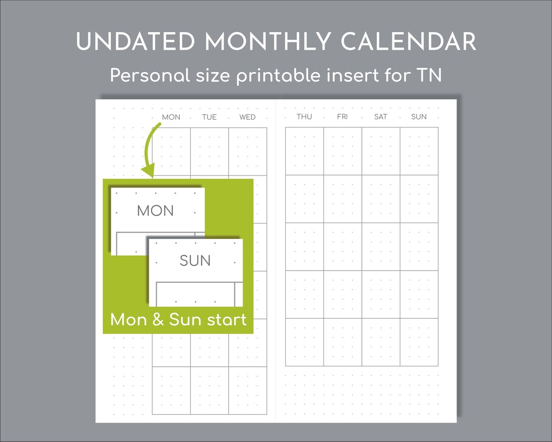 Dateless Month on 2 Pages Calendar Personal Size Printable - Etsy