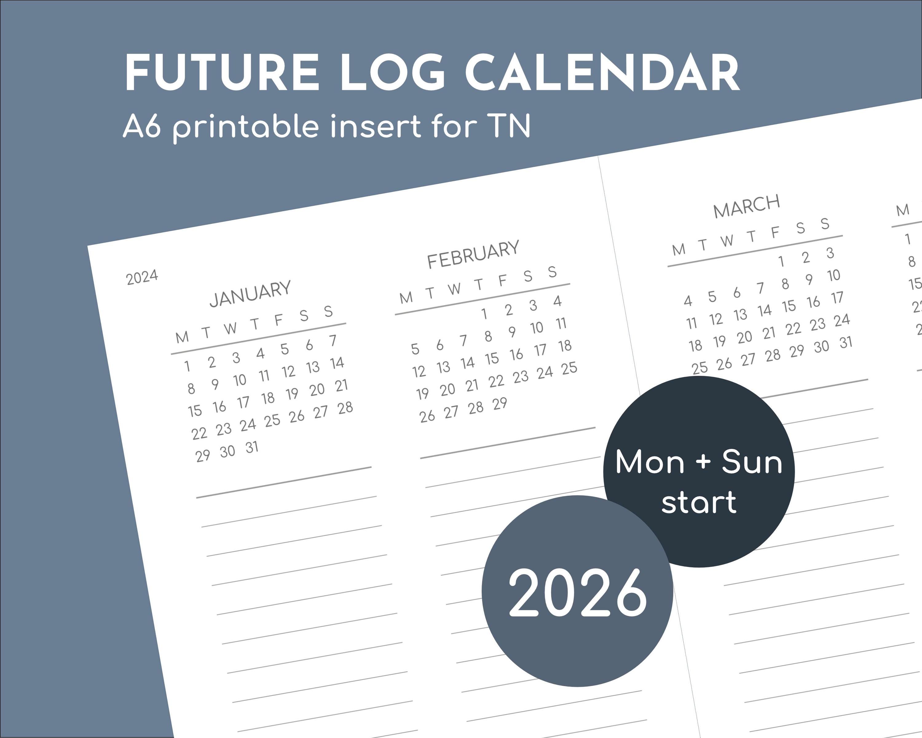 A6 Future Log 2026, Printable Planner Travelers Insert, Monday and ...