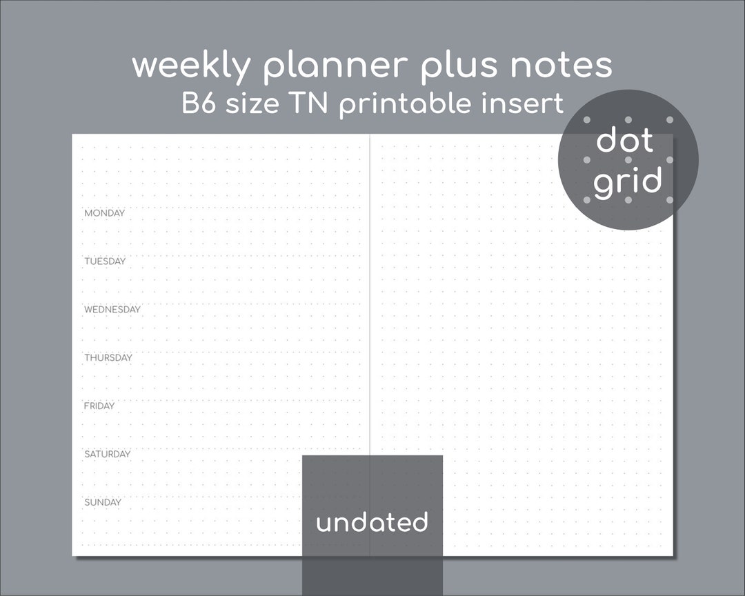Undated Weekly Planner With Dot Grid, B6 Printable Insert for Travelers ...