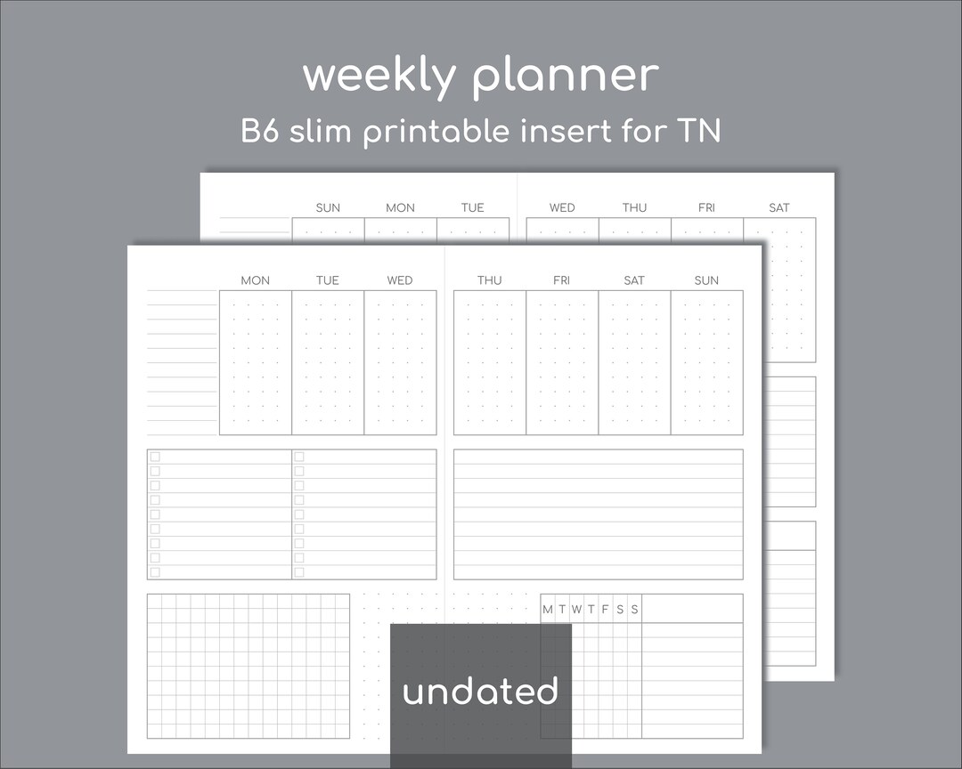 Undated Weekly Planner Pdf, Printable B6 Slim Insert for Travelers Notebook - Etsy undated-weekly-planner-pdf-printable-b6-slim-insert-for-travelers-notebook-etsy