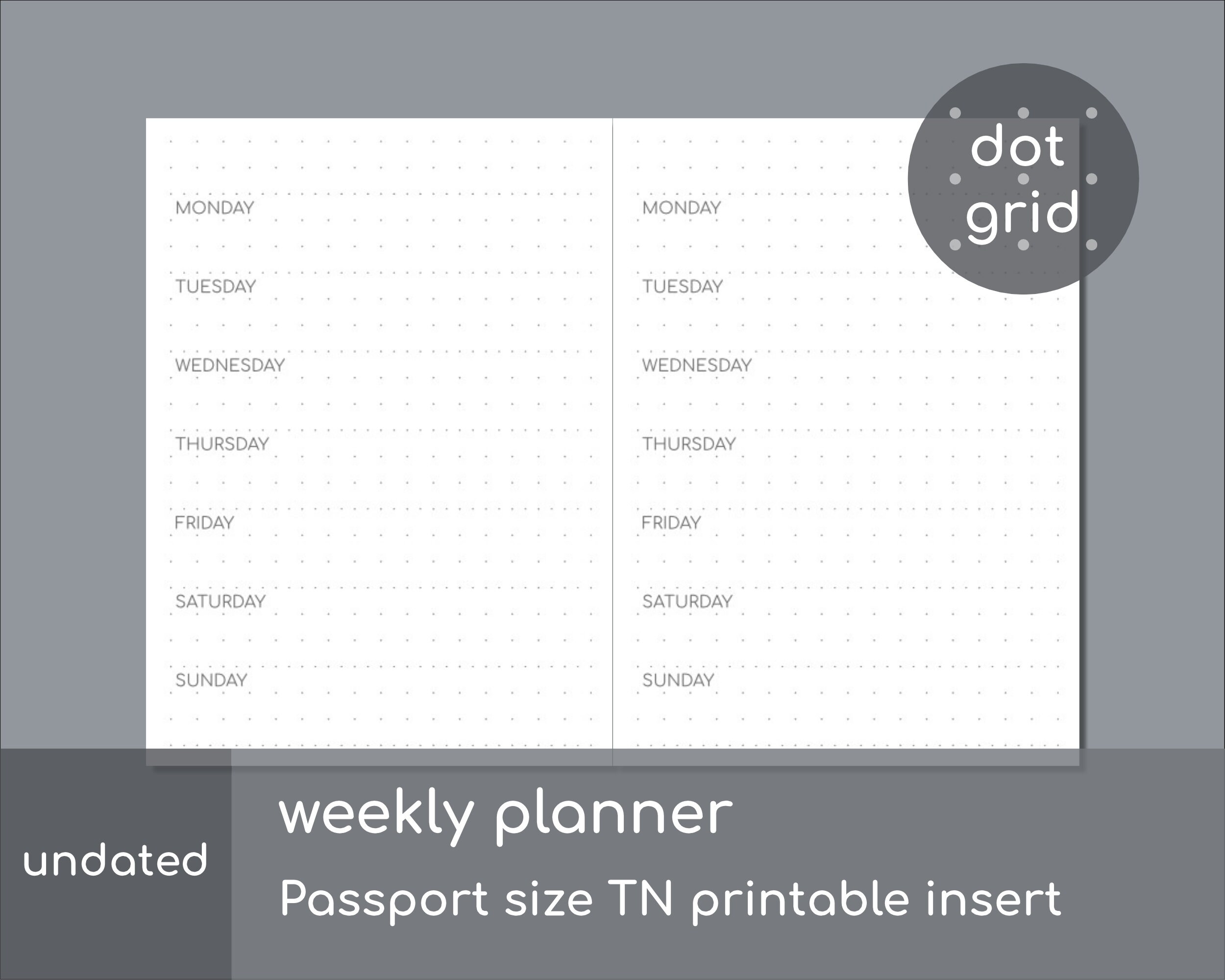 Paper &amp; Party Supplies Week on 1 page undated Passport inserts Weekly ...