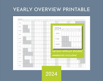 2024 yearly planner printable, year overview on one page, print at A4 up to A0, or Letter