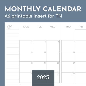 2025 A6 monthly printable planner travelers insert
