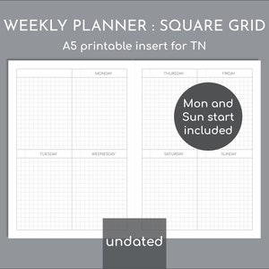 A5 Undated weekly planner, printable inserts for TN