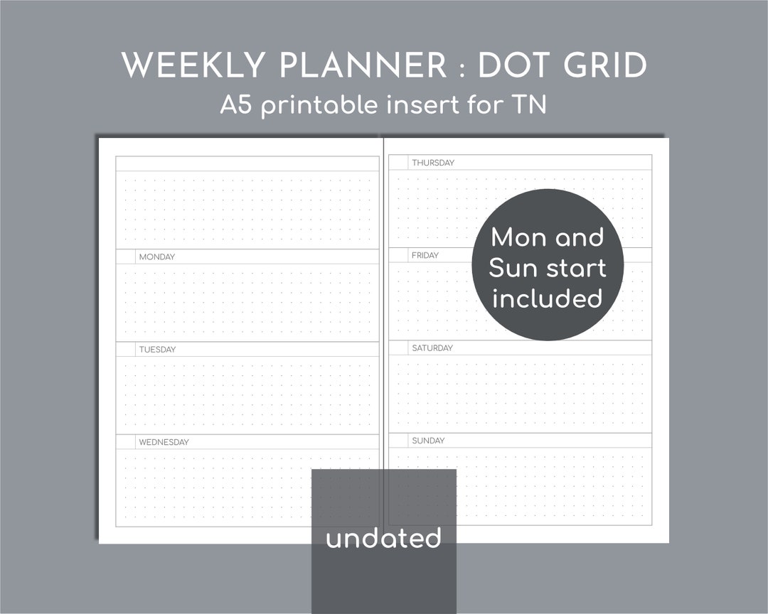 A5 Weekly Planner Printable Insert for TN, 5mm Dot Grid - Etsy
