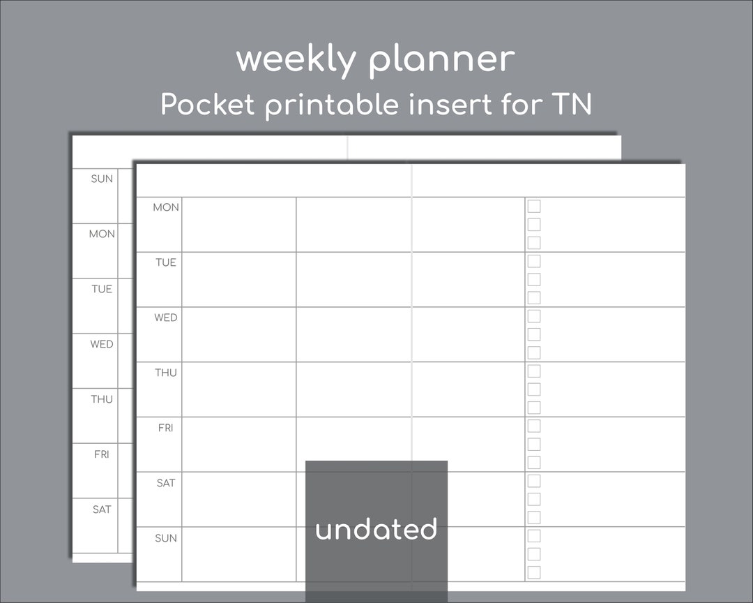 Small Weekly Planner, Printable Pocket Size Insert for TN, Monday