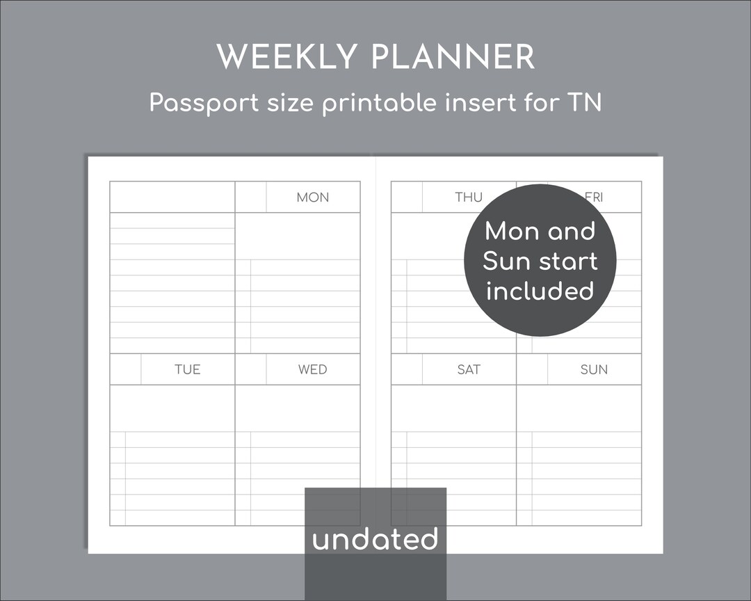 Undated Small Weekly Planner With To-do List, Passport Size Printable ...