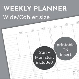 Undated weekly diary, Wide / Cahier printable TN insert