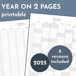 Calendario da parete 2025 su 2 pagine stampabile, tracker annuale verticale
