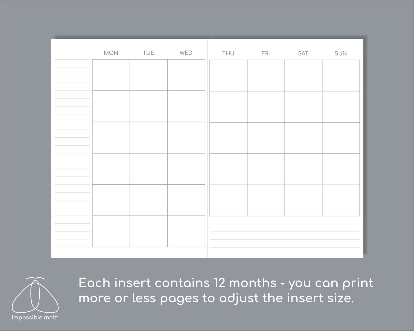 Monthly Minimalist Calendar Printable B6 Planner Inserts for Etsy