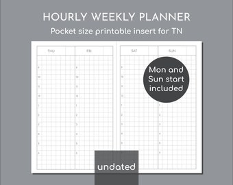 Undated small weekly planner, printable Pocket size inserts for TN, Monday/Sunday start