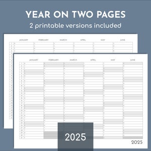 2025 wall calendar on 2 pages, landscape yearly planner printable with A4 and Letter versions