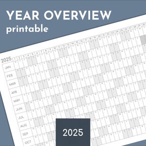 Calendario stampabile con panoramica annuale 2025, anno su una pagina, stampa da A4 fino a A0 o Lettera