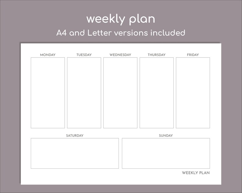 Printable Weekly Planner Pad A4 and Letter Versions Included Etsy