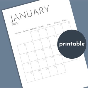 Calendario mensual 2025, imprimible en papel A4, A5, A3 y carta