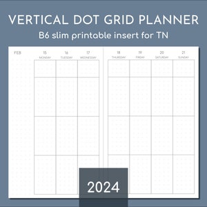 Vertical weekly planner pages 2024, printable B6 Slim inserts for TN