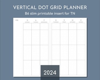 Vertical weekly planner pages 2024, printable B6 Slim inserts for TN