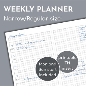 Weekplanner zonder datum, afdrukbaar smal/klassiek slim inzetstuk voor TN