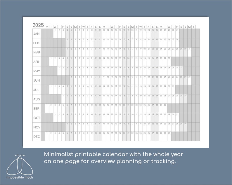 2025 Yearly Planner Printable, Year Overview Tracker on One Page Etsy UK