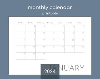 Monthly Calendar 2024, A4, A5, A3, Letter Minimalist Printable PDF - Etsy