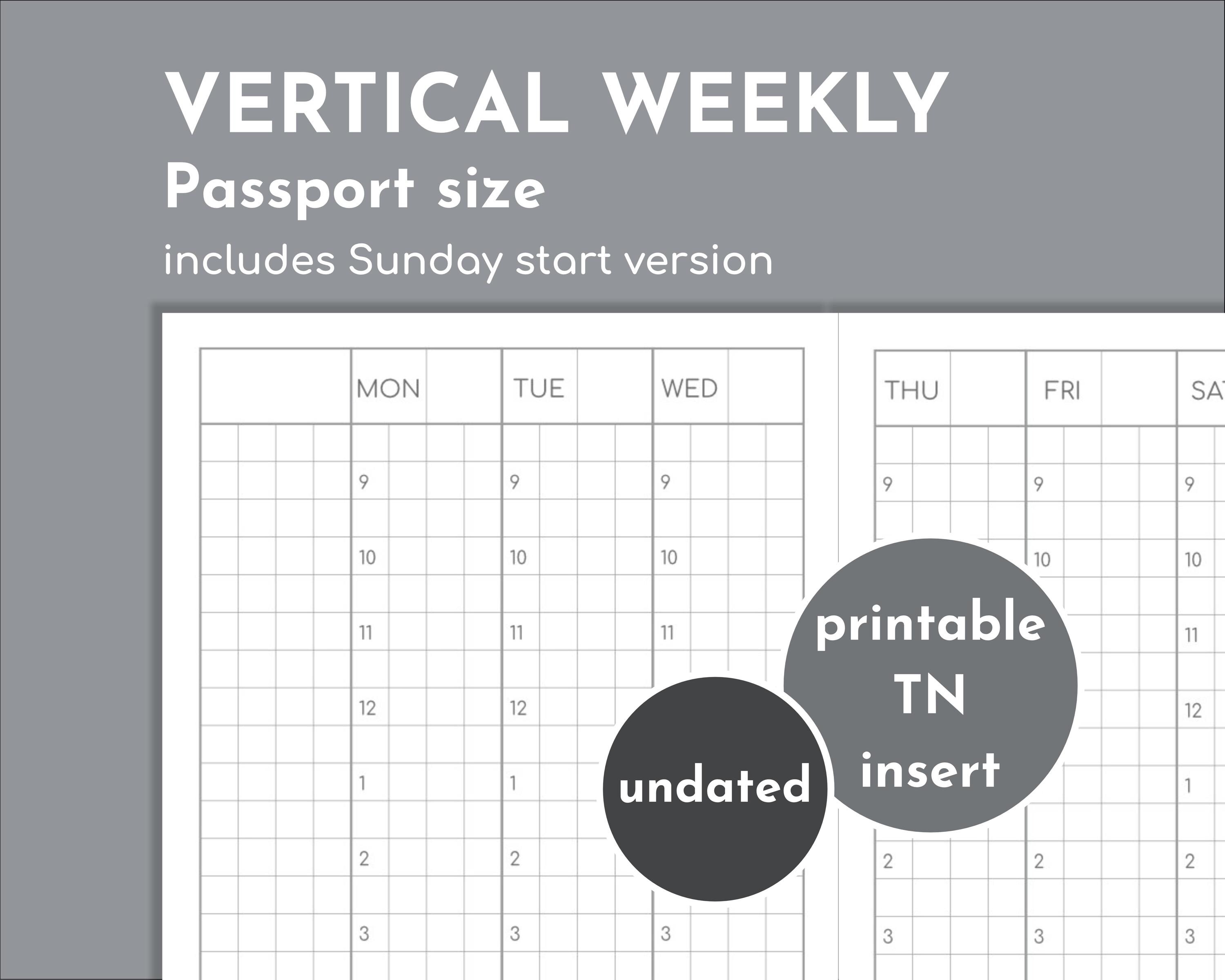 Weekly Hourly Undated Planner, Printable Passport Size Travelers Insert ...