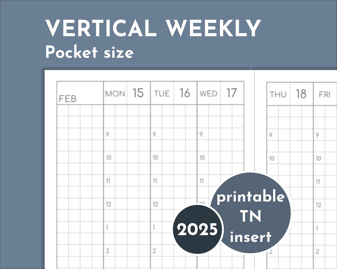 2025 Weekly Hourly Vertical Pocket Planner, Printable Travelers Inserts ...