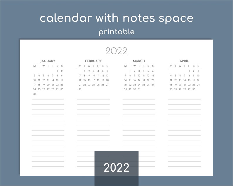 2022 calendar and future log printable calendar pdf etsy