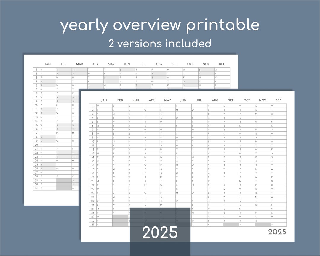 2025 Planner Printable, Yearly Tracker, YO1P, A4 and Letter Versions Etsy