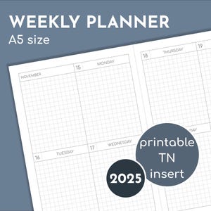 2025 weekly planner on two pages, printable A5 planner inserts for TN