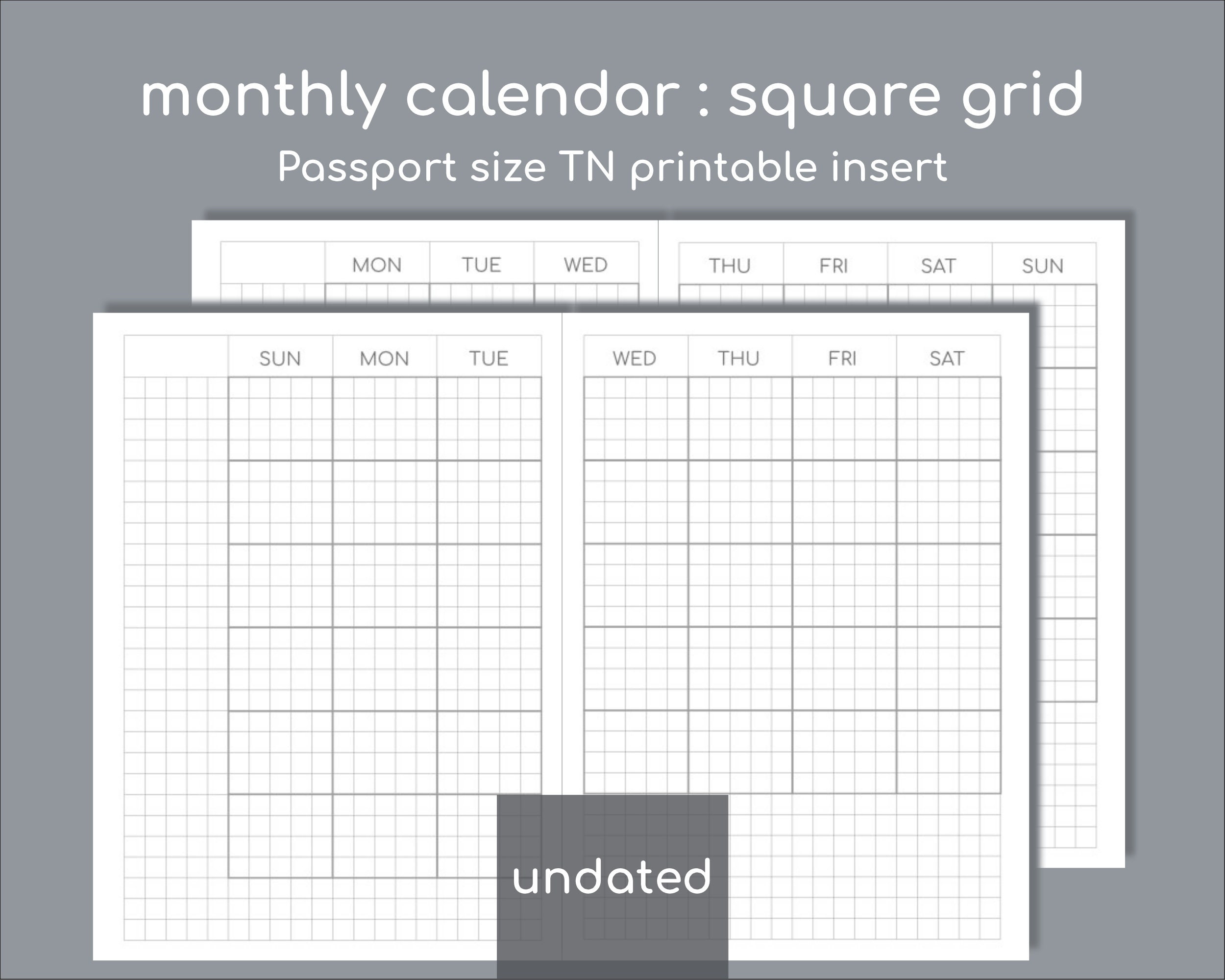Undated monthly planner printable passport TN size insert | Etsy