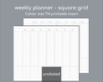 Undated weekly hourly agenda, Cahier printable insert for travellers notebook