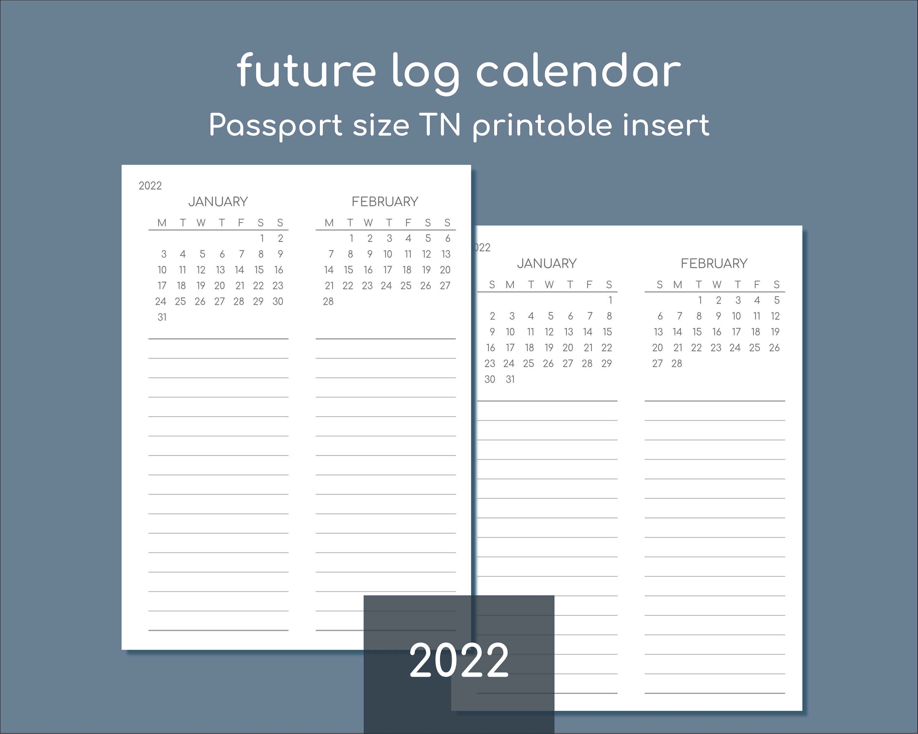 future log 2022 printable planner inserts for tn calendar etsy
