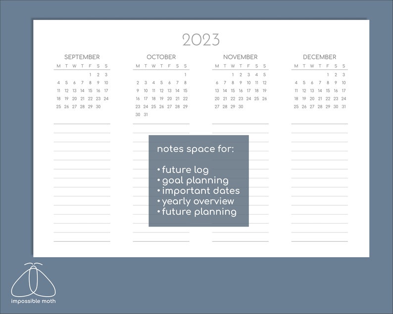 2023 Future Log Printable Calendar PDF Etsy