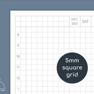 May include: A white grid paper with a 5mm square grid, featuring the date "DEC 2021 SAT 18". The paper has a logo in the bottom left corner and numbers indicating time slots. The grid is designed for detailed planning and note-taking.