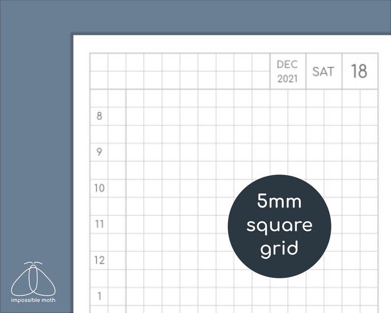 May include: A white grid paper with a 5mm square grid, featuring the date "DEC 2021 SAT 18". The paper has a logo in the bottom left corner and numbers indicating time slots. The grid is designed for detailed planning and note-taking.