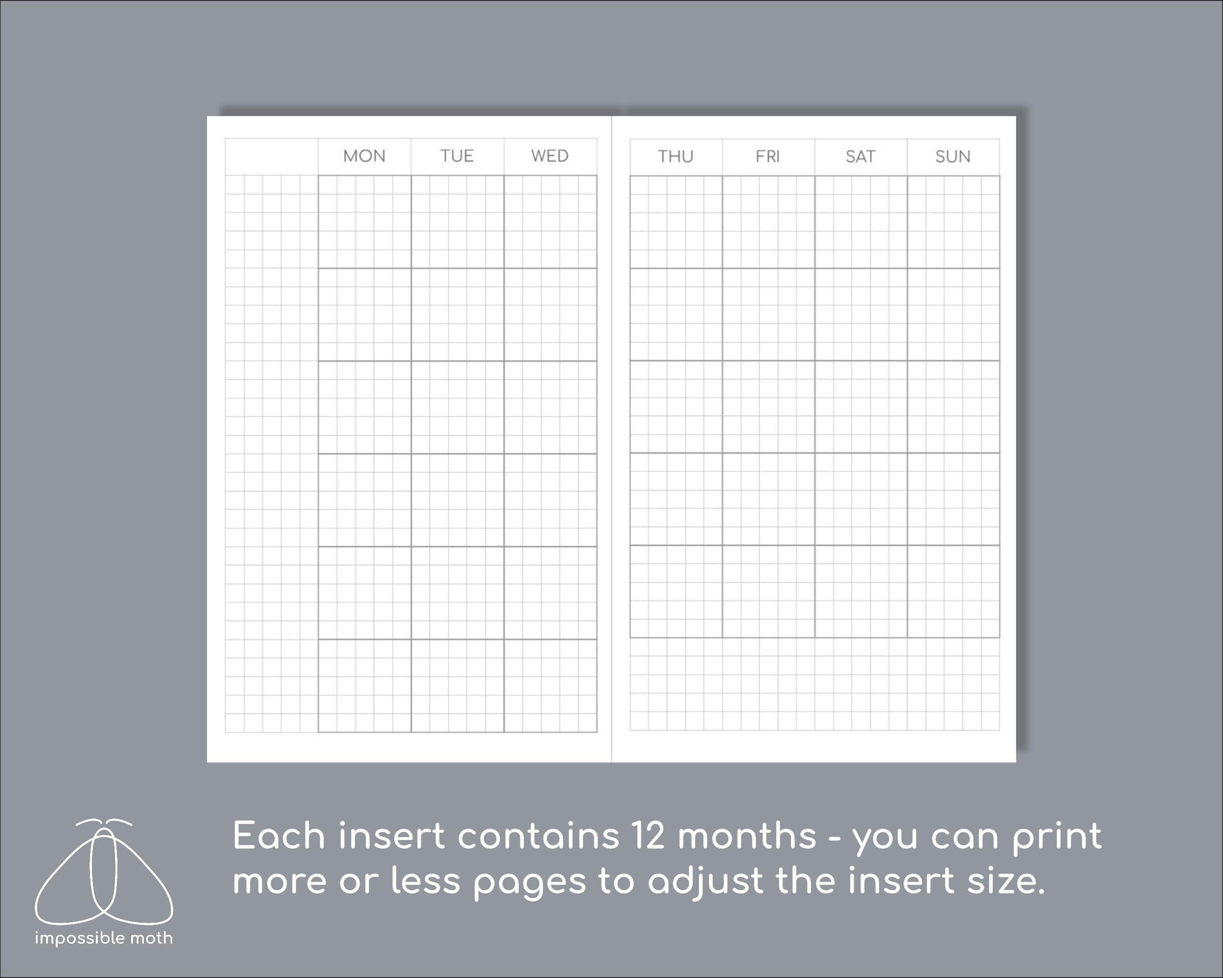 Undated Monthly Planner Printable for B6 Slim Insert TN With 5mm Grid ...