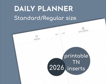 2026 daily diary, Standard / Regular / Narrow size printable inserts for TN