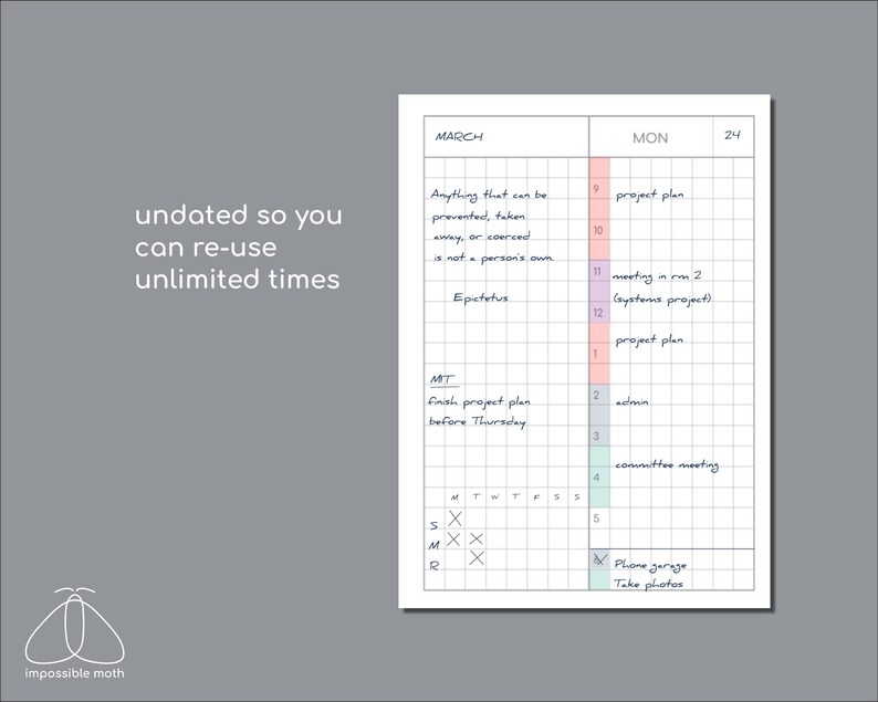 Undated Vertical Small Weekly Planner, Passport Size Printable Insert ...