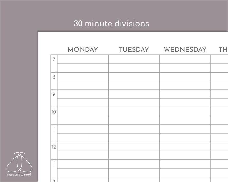 Undated Weekly Schedule Timetable Planner Printable With 30 Minute Undated weekly schedule timetable planner printable with 30 minute