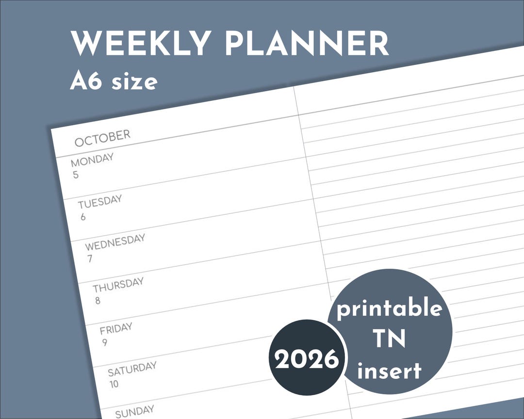 2026 Weekly Planner With Notes, A6 Printable Planner Inserts for TN - Etsy